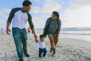 Family walking on beach